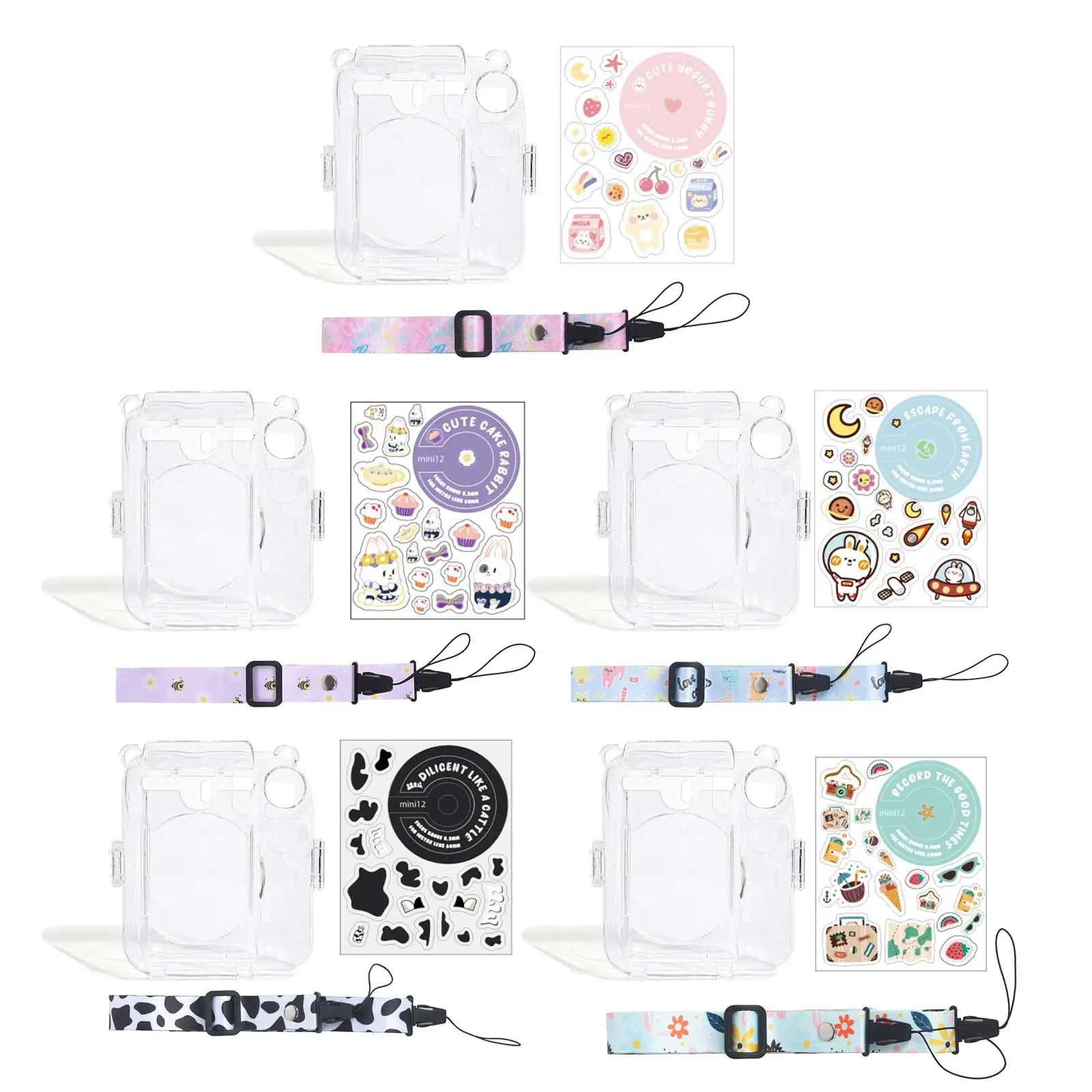 Instant Film Camera Clear Case with Sticker Decal and Protection Film Pocket Holder for Mini