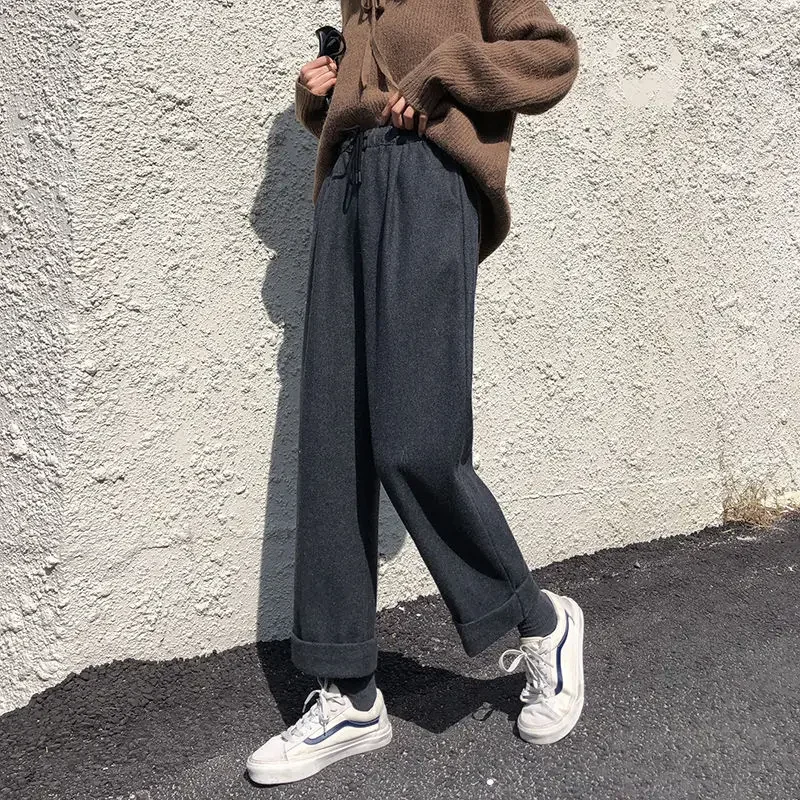 Wide Leg Thicken Pants Women S-3XL Baggy Unisex Korean Style Ankle Length 3-Colors Autumn Student Minimalist Pantalones Casual