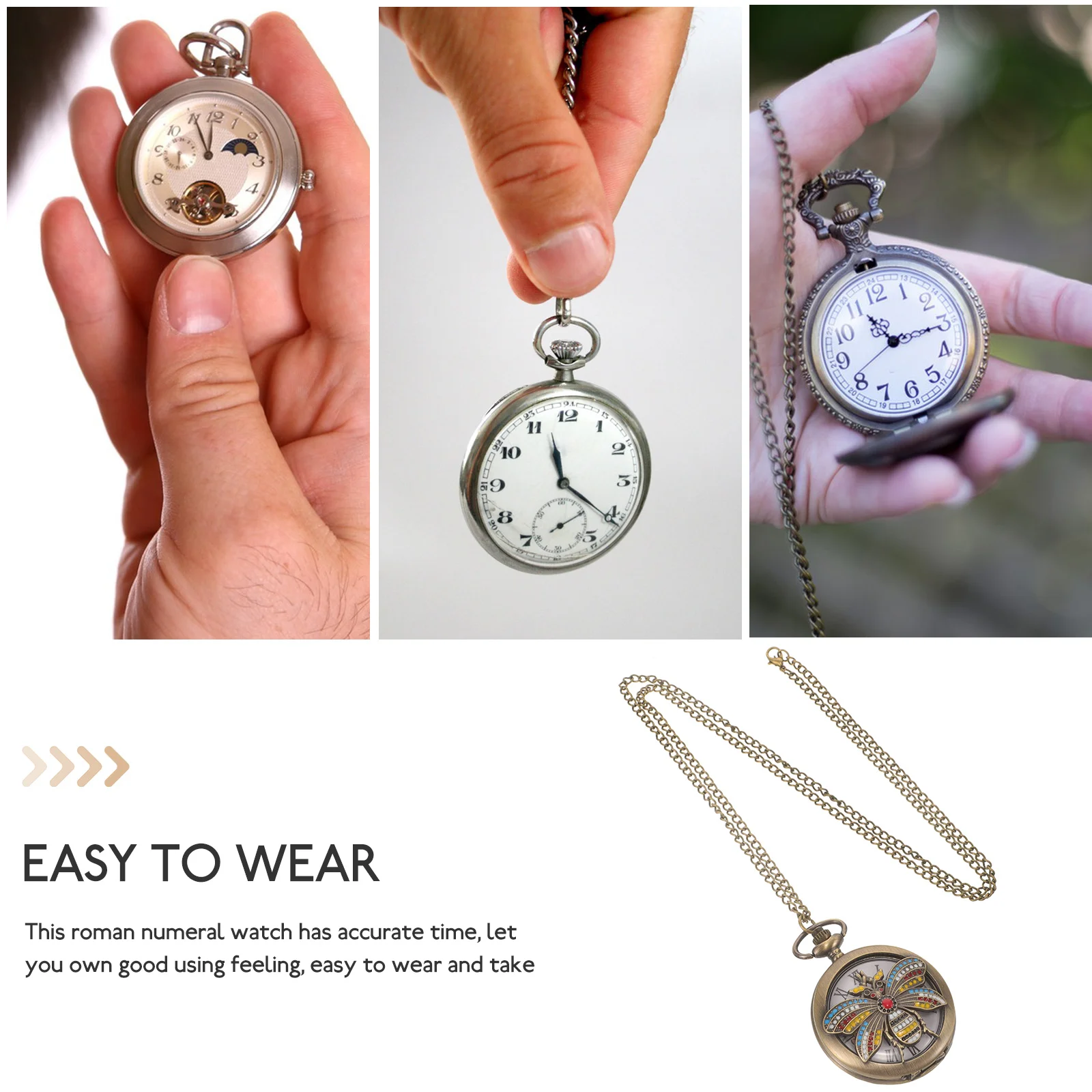 

Vintage Pocket Women Retro Decor Watch Pendant Necklace Bee Quartz Pendant Vintage Watch Necklace Chain