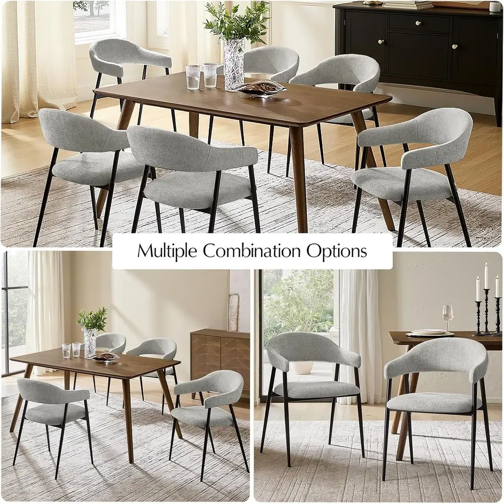 6-Piece Modern Fabric-Upholstered Dining Chairs with Metal Legs, Grey, Suitable for Kitchen, Dining Room, and Restaurant Use