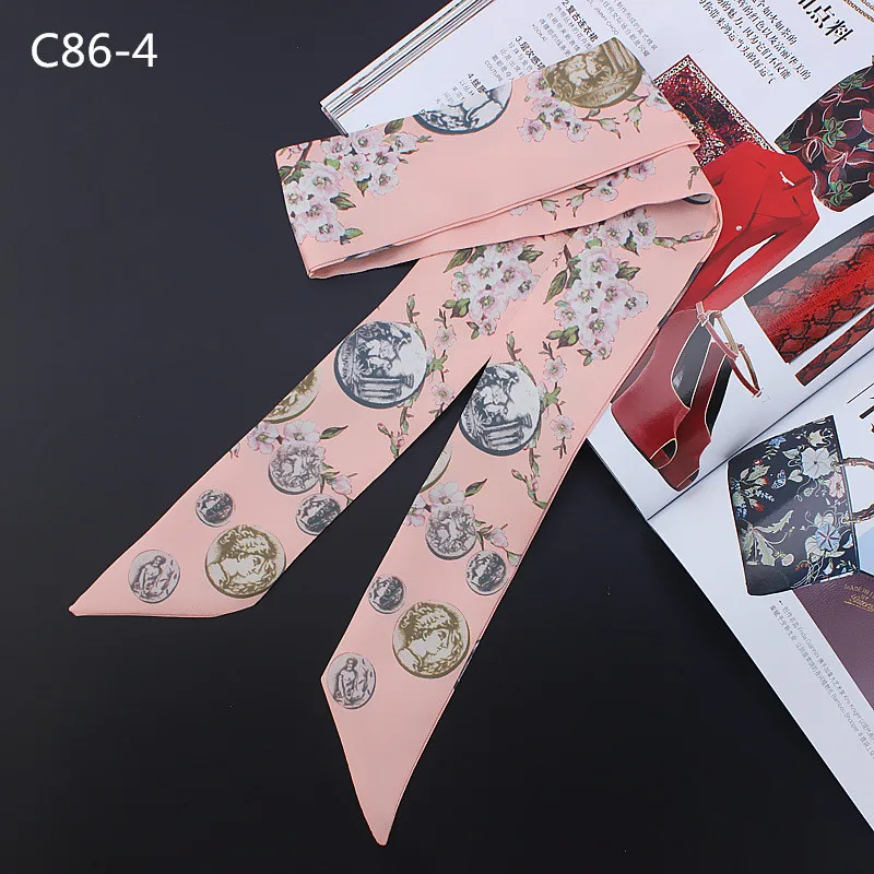 2024 New Design Coin Floral Print Silk Scarf Women Luxury Brand Scarf Handle Bag Ribbons Fashion Head Scarf Small Long Scarves