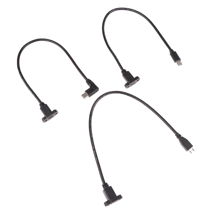 Micro Type USB USB 3.1 Male Connector To Type-c USB 3.1 Female Extension Cable 17mm With screws Panel Mount Hole 0.3m