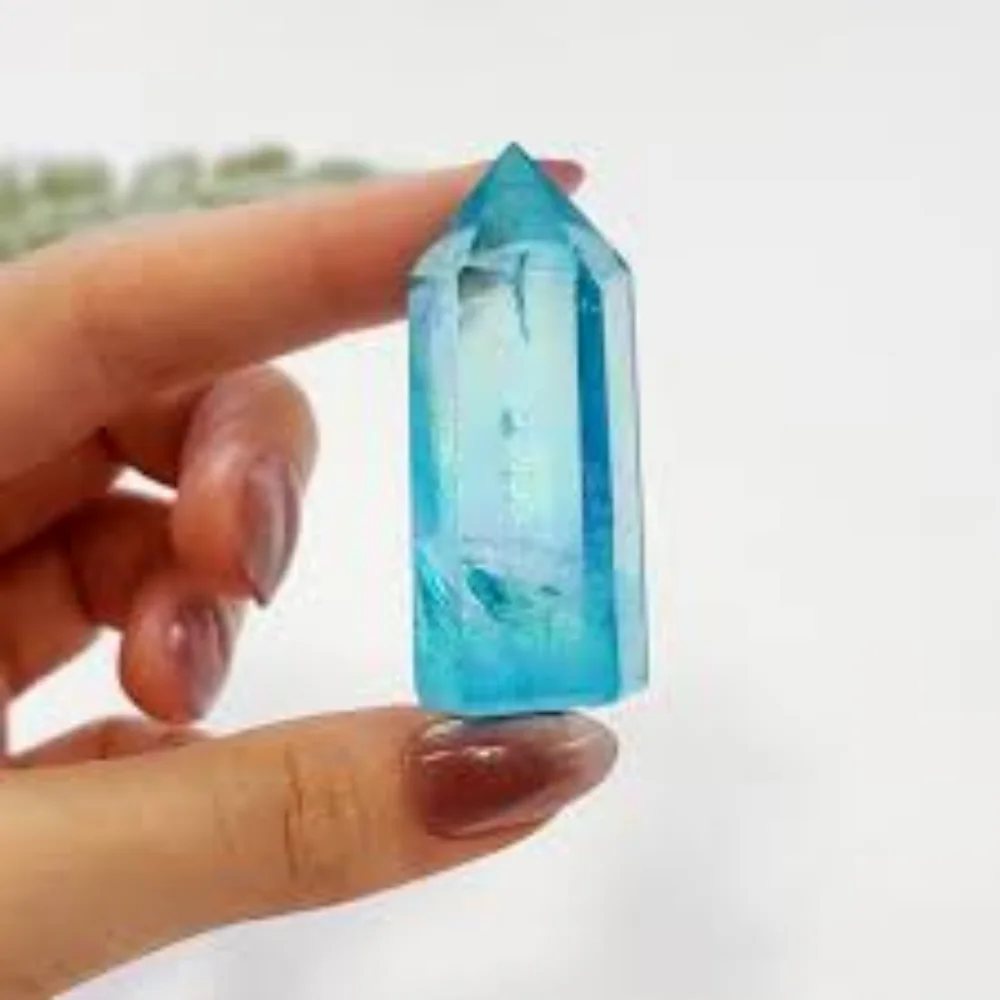 1 قطعة برج كوارتز Aqua Aura - برج كوارتز Aura الأزرق - برج كوارتز عالي الارتفاع - كوارتز وأبراج ذهبية شفافة