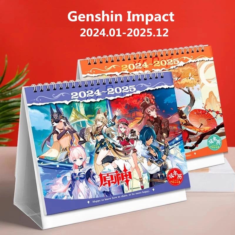 2025 Game Genshin Impact Desk Calendar Xiao, Hutao, Wendi Cartoon Characters Dual Calendars School Supplies