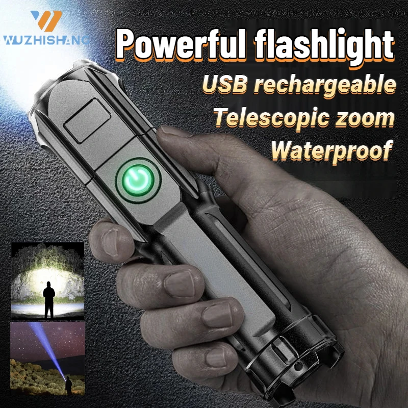 

ABS Strong LED Portable Flashlight Outdoor Camping Night Fishing Lantern Flstar Fire USB Rechargeable Telescopic Zoom Torch