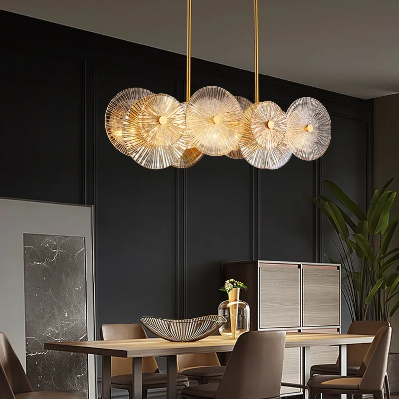 

Nordic LED Stainless Steel Amber Glass Designer Chandelier Hanging Lamp Lighting Lustre Lighting Fixture For Dining Room