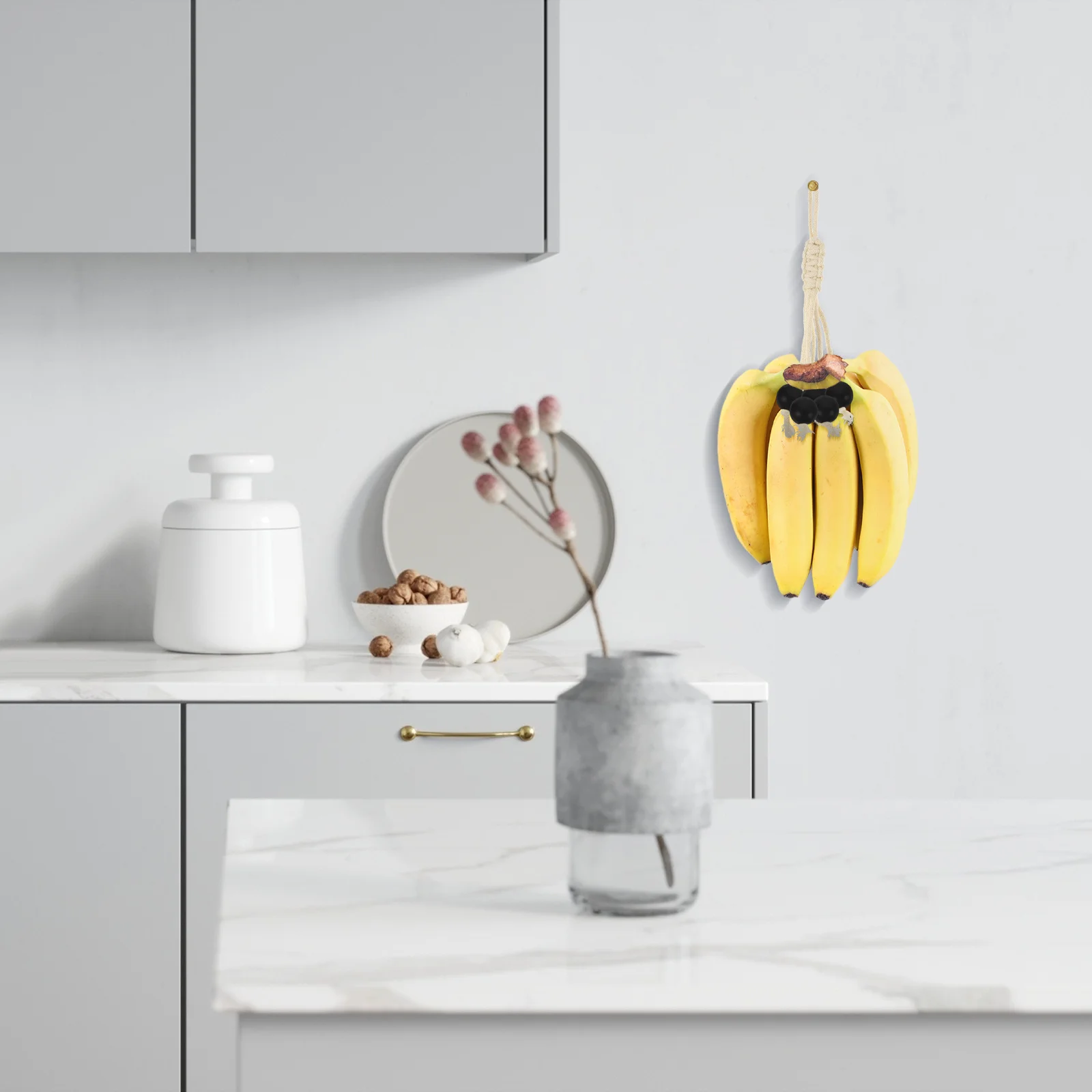 Handwoven Cotton Rope Banana Hanger Wooden Beads Fresh Keeping Storage Decor Indoor Outdoor Kitchen Balcony Patio