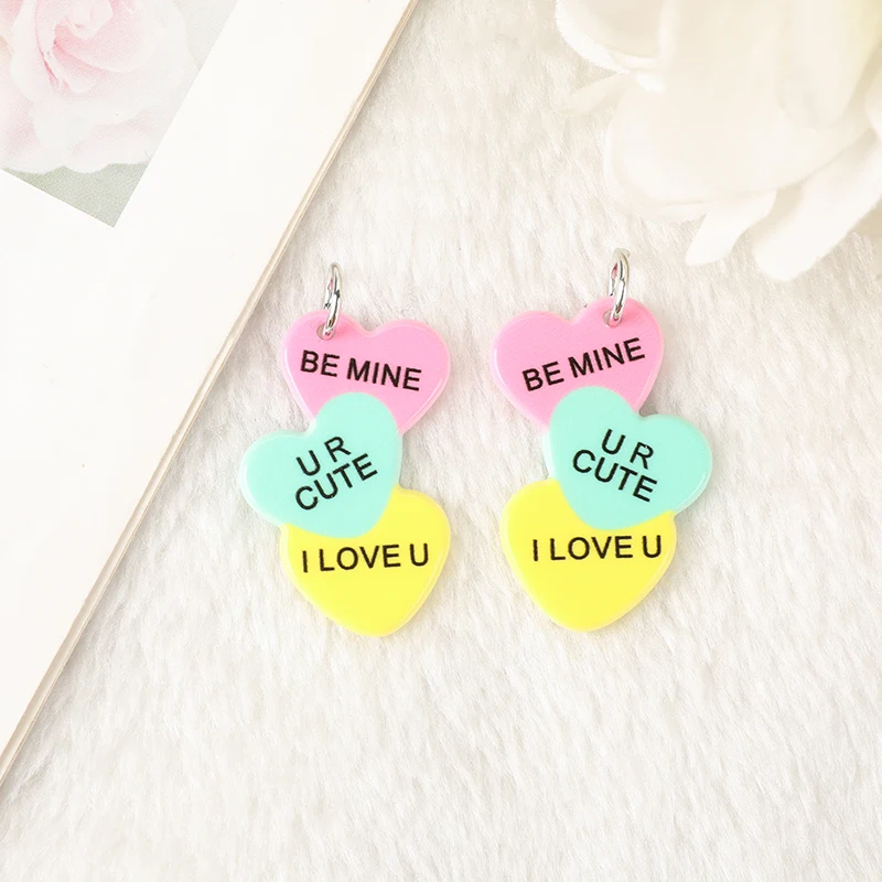 8Pcs Valentine Charms Creative Acrylic Heart Jewlery Findings For Necklace Keychain DIY Making