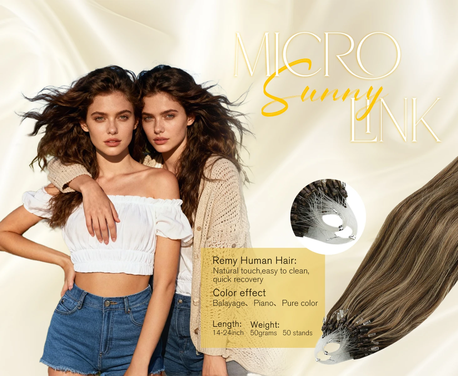 VeSunny Remy Micro Loop Menschliches Haar Extensions Micro Perlen Haar Seidig Weich Micro Ring Haar Extensions 1g/strand 50g – Detail 1
