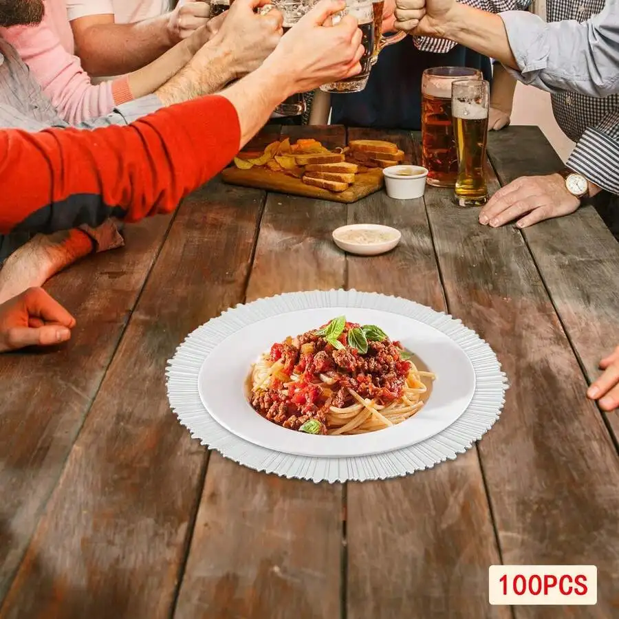 100 Pcs Plates Bulk 13 Inch Plastic Round Chargers With Floral Rim, Reusable Decorative Plates For Weddings, Parties, Events, Re