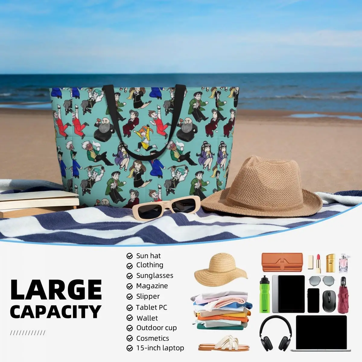 Bolsa de Viagem Praia Ace, Sacola Elegante, Grande Capacidade, Presente de Aniversário, Padrão Multiestilo, Bolsa de Praia