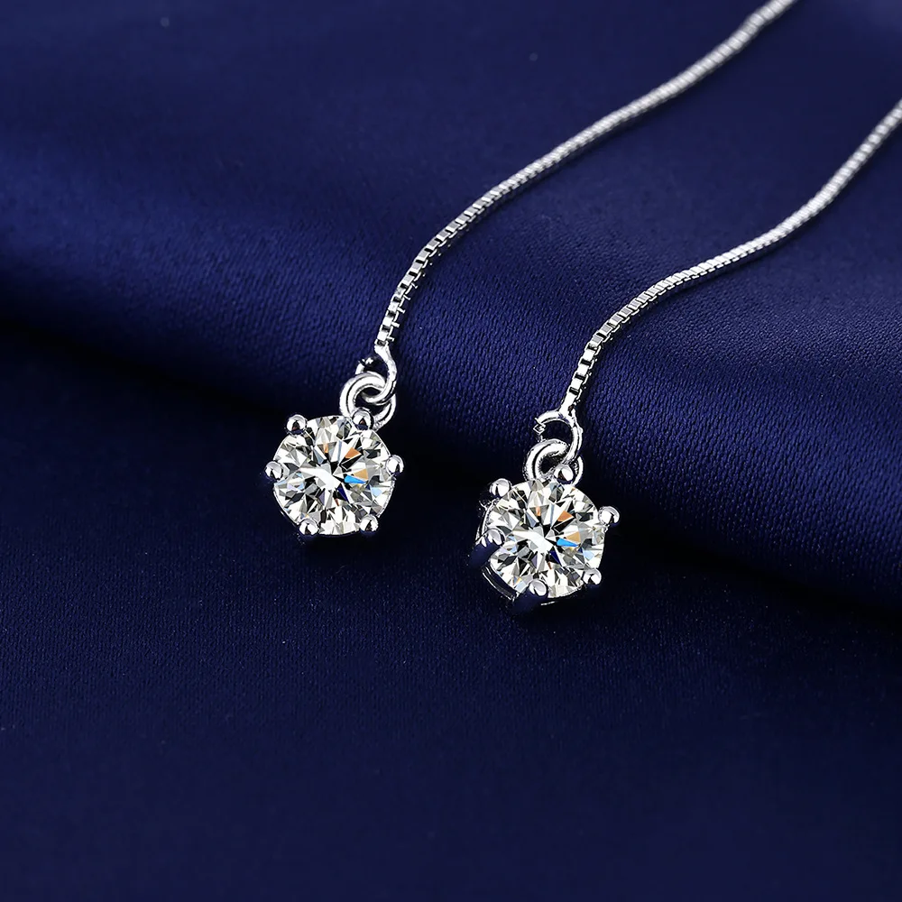 Runde Moissanit-Tropfenohrringe aus 925 Silber, Durchzieher-Ohrringe für Damen, Hängende Kettenohrringe, Hochzeitsschmuck, Geschenk – Detail 4