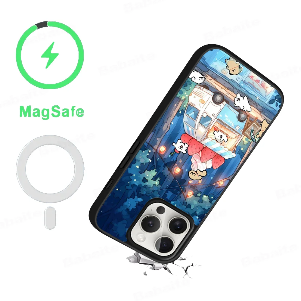 Cartoon L-Line D-Dog  Phone Case Magesafe Magnetic Wireless Charge Case For iPhone 16 11 12 13 14 15 Pro Max Plus Mini