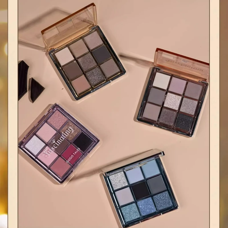 Gogotales 9-farbige glasierte Lidschattenplatte Highlight All-in-One-Platte Blau Matt Große Bodenfarbe Rauch Dunkle Augen Make-up