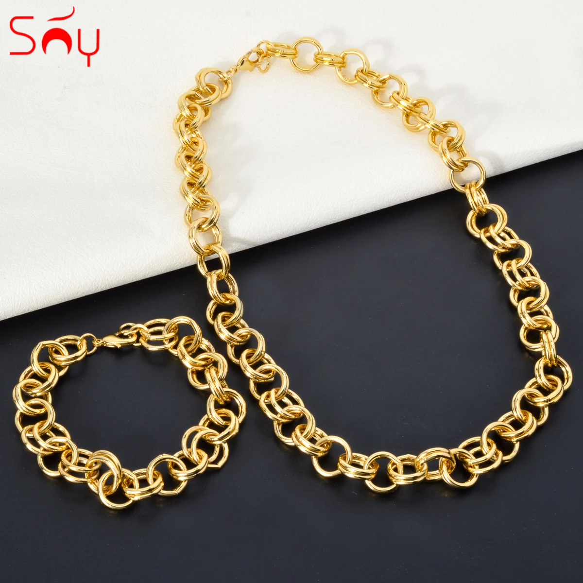 Cuban Link Chain Gold Color Jewelry Sets Cross O Chain Necklace Bracelet Set For Women Men Jewelry Thick Hiphop Jewellery Gift