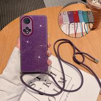 For Huawei Honor 50 90 Lite X50 X40 X50i Nova 9 SE Crossbody Lanyard Clear Glitter Silicone Soft Case Honor50 Honor90 Back Cover