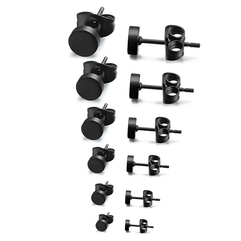 New Titanium Steel Stud Earrings for Men Women Stainless Steel Round Black Punk Ear Studs Best Gift Jewelry Accessories