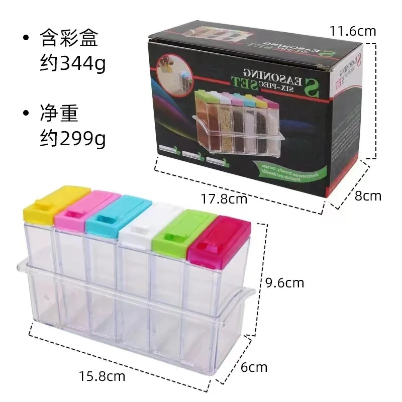 

1 Pcs Spice Jar Seasoning Box 6 Pcs/Set Kitchen Spice Storage Bottle Jars Transparent PP Salt Pepper Cumin Powder Box Tool