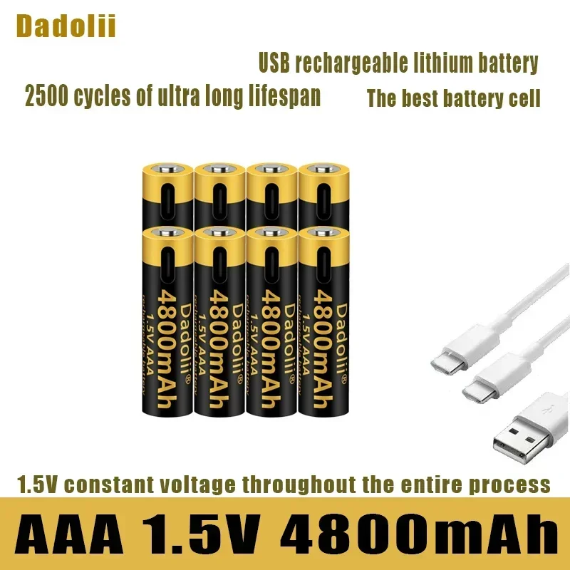 2025 بطارية ليثيوم أيون أصلية جديدة قابلة لإعادة الشحن عبر USB، بطارية AAA 1.5 فولت، 4800 مللي أمبير/ليثيوم أيون، لعبة، مشغل MP3، لوحة مفاتيح