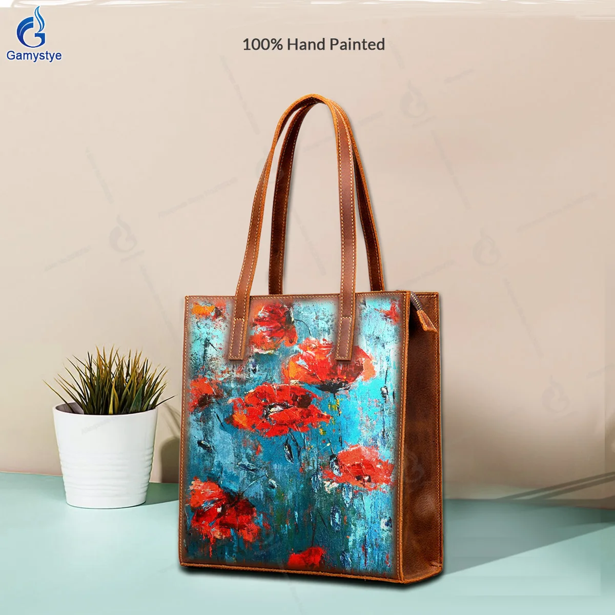 Art Hand-Painting Wet flowers Customize Totes Designer Totes Women purses and handbags Togo Leather Cowhide Unique personality