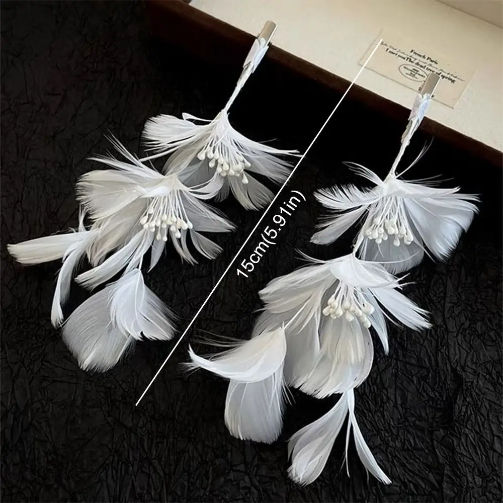 1 คู่แฟชั่นสีขาว Feather เจ้าสาว Hairpin Handmade ประณีตเจ้าสาว Headdress Fairy หรูหรางานแต่งงาน Headwear อุปกรณ์เสริมผม