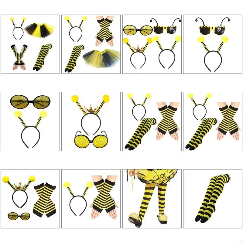 

R7UF Costume Set Ears Skirt Oversleeve Glasses,Socks Animal Fancy Costume Accessories for Halloween Cosplay