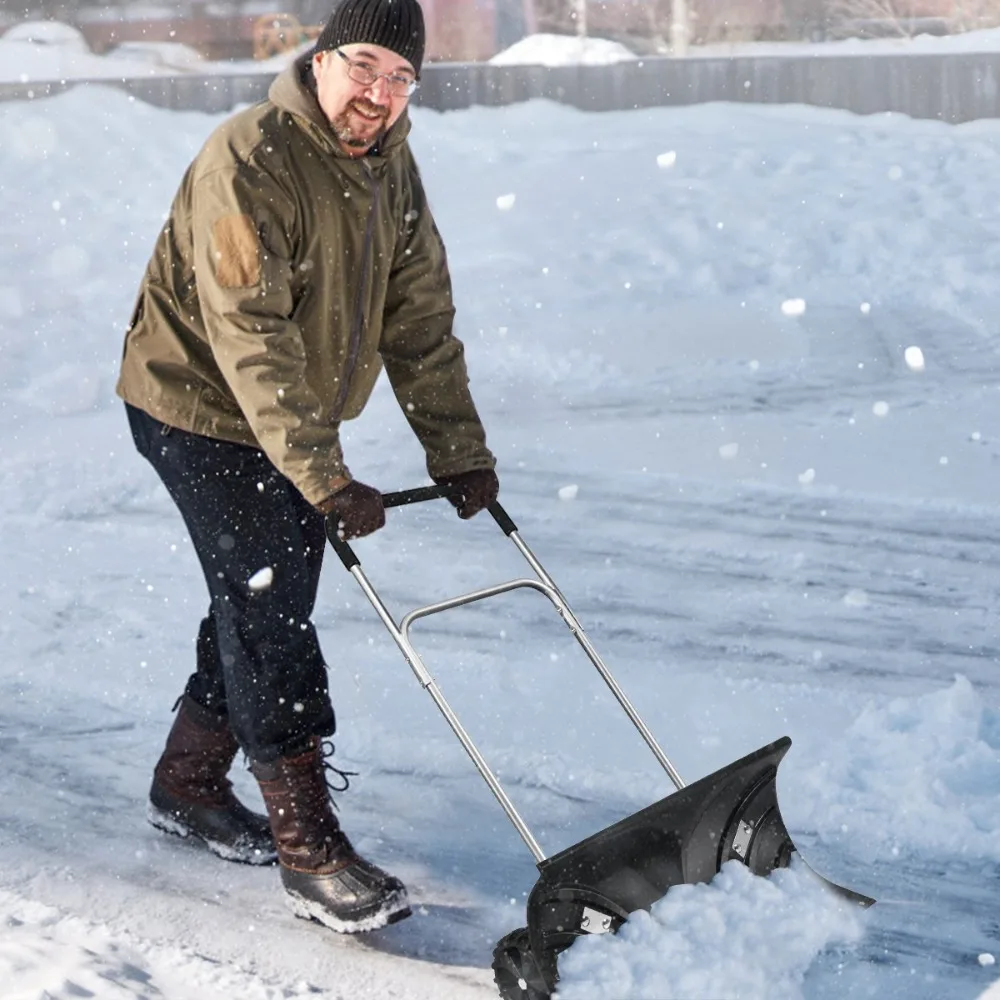 Rollender Schneeschieber, robuste Pflugschaufel mit verstellbarem Griff, Schneeräumung