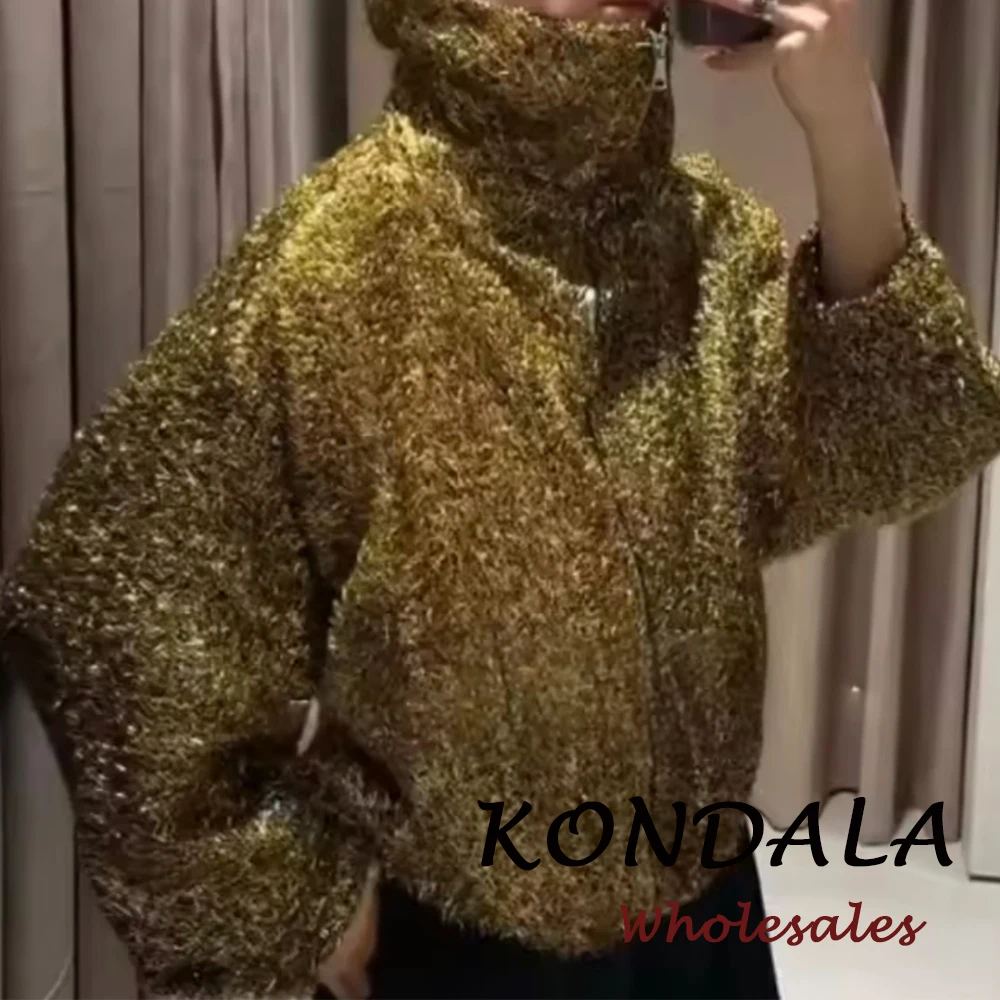 

KONDALA Винтаж 2025 г., модные женские куртки-пилоты с отложным воротником, украшения из металлической проволоки, карманы на молнии, свободная женская верхняя одежда