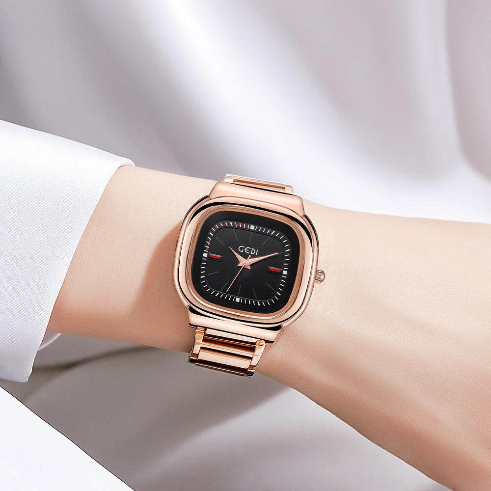 GEDI Ladies Sqaure Watch Women Fashion Luxury Waterproof Stainless Steel Quartz Wristwatch New Casual Formal Woman Dress Watches