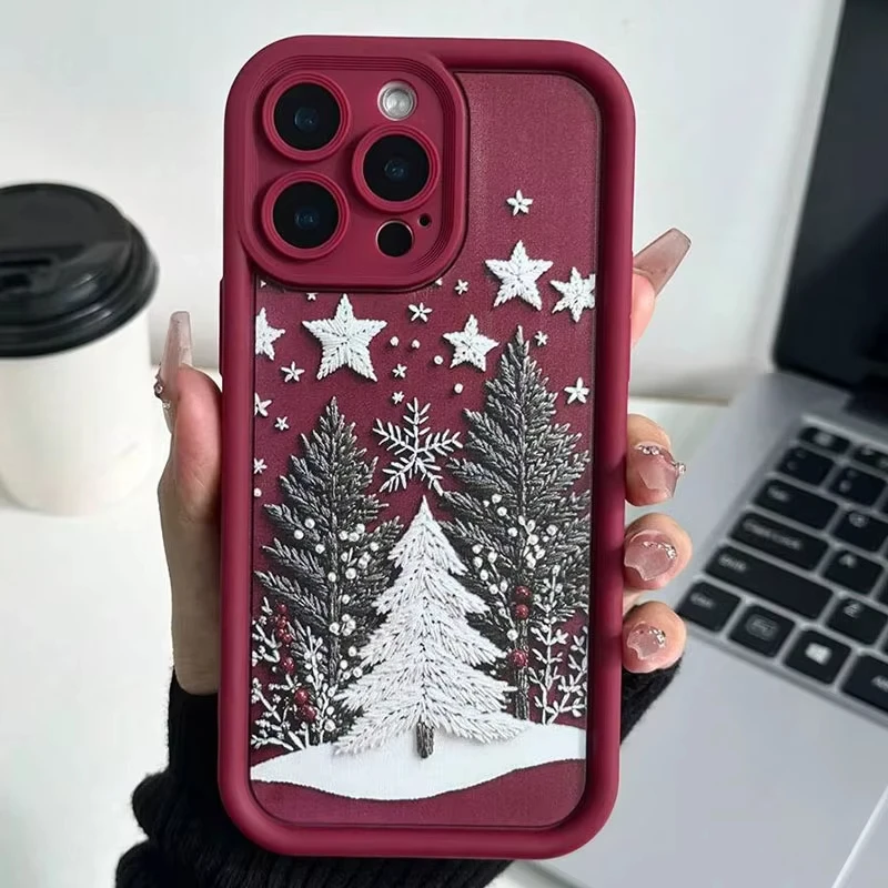 الشتاء شجرة عيد الميلاد نمط جراب هاتف آيفون 17 الهواء 16e 16 برو ماكس 15 14 زائد 13 12 11 برو للصدمات سيليكون الغطاء الخلفي #4