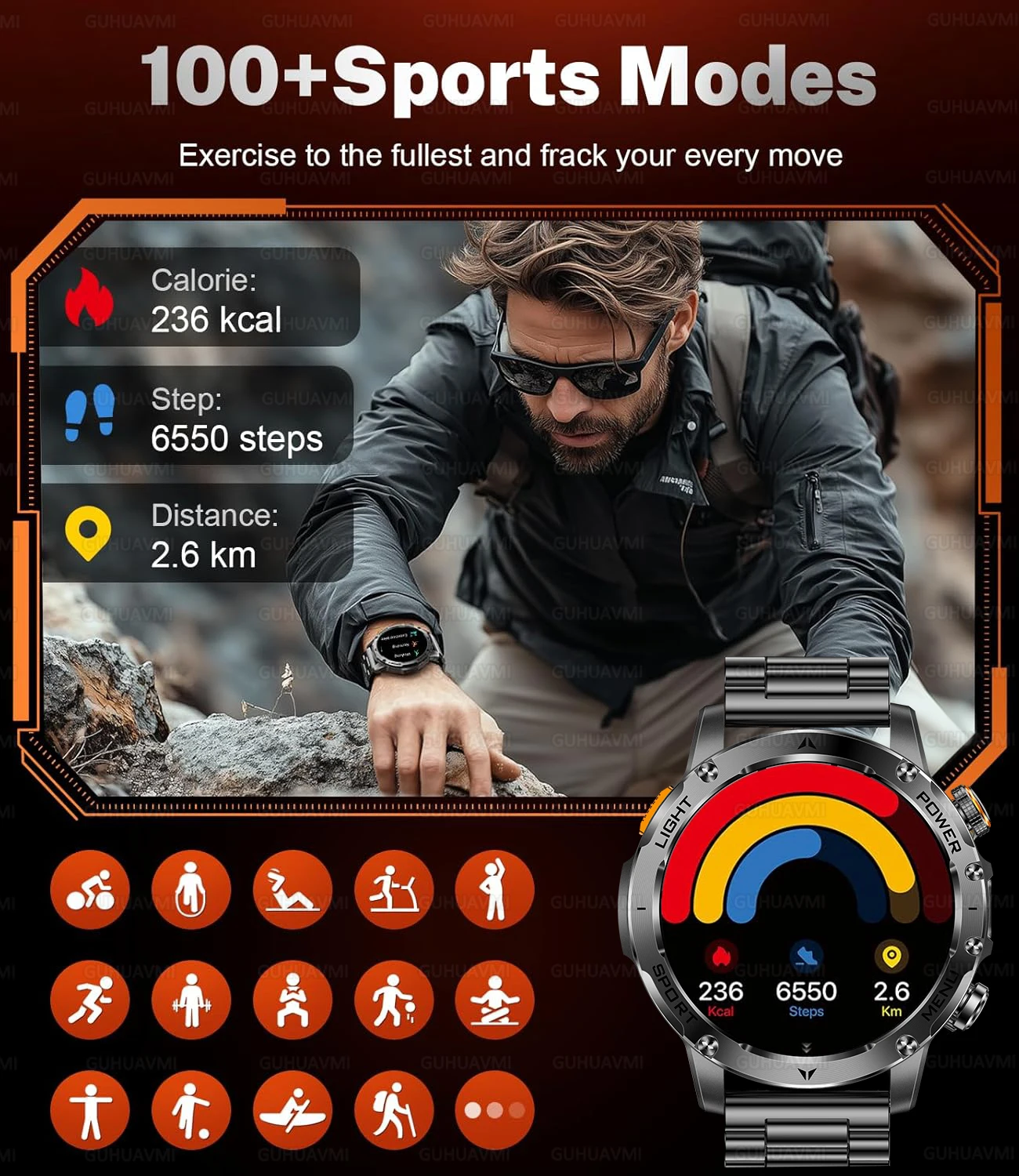 2025 جديد T-Rex 3 الصف العسكري 1000mAh بطارية ساعة ذكية IP68 مقاوم للماء BT بلوتوث دعوة AMOLED HD الرجال الرياضة Smartwatch #4