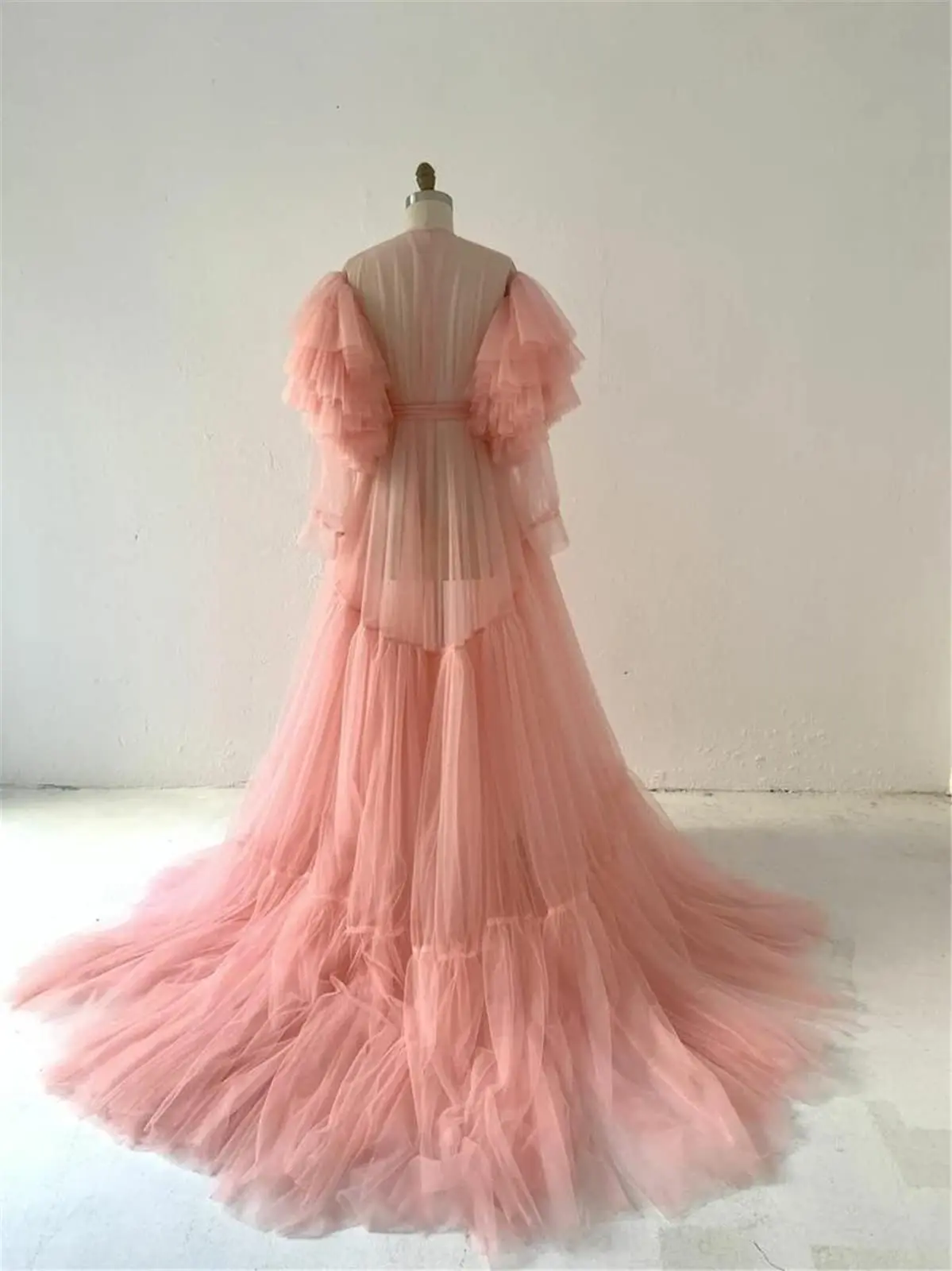 Fotoshoot Gewaad Jurk Moederschap Vrouwen Foto Jassen Voor Photoshoot Sheer Lange Tulle Robe Roze Bruids Lingerie Robe Custom Made