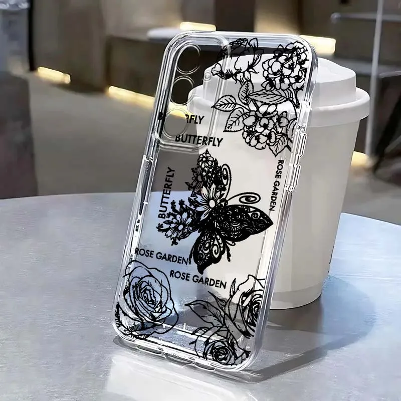 

Luxury Black White Butterfly Phone Case For Samsung A71 A51 A55 A52 A35 A25 A37 A17 A07 A54 A15 A14 A05 A13 A73 5G Transparent