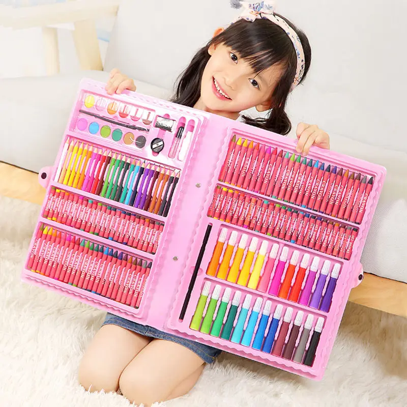 42-208pcs Children Art Painting Set Watercolor Pencil Crayon Water Pen Drawing Board Doodle Supplies Kids Gift