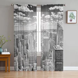 Grey New York City Sheer Voile Curtains Window Treatment for Kitchen Living Room Bedroom Decoration Modern Tulle Curtains