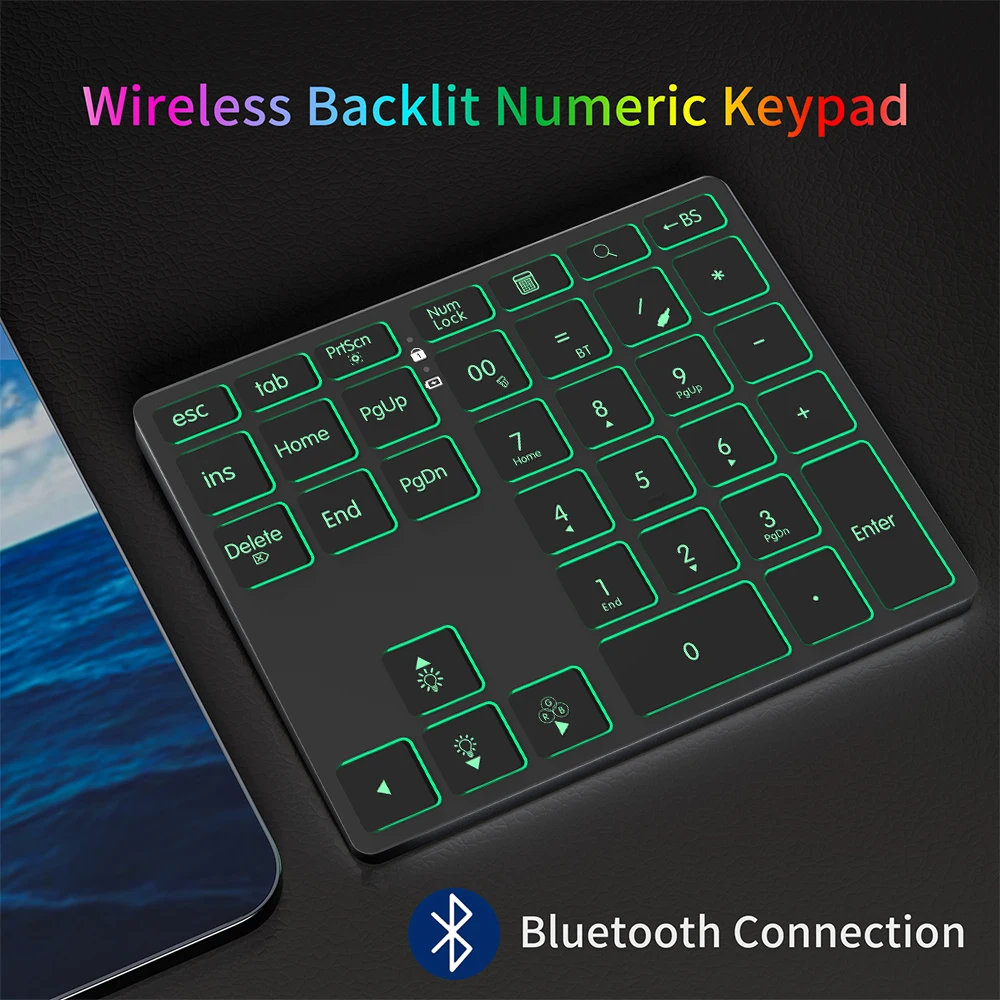 BOW-Teclado Numérico Recarregável Sem Fio, 2.4G, Bluetooth, Teclado Numpad para iPad Laptop, Teclado Numérico com Fio