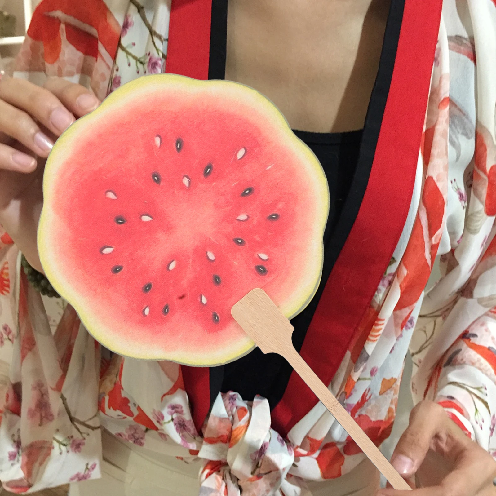 

Simulated Watermelon Fan Handheld Cooling Portable Paddle Bamboo Chinese Wedding Festival Cartoon Summer Lacquered Realistic