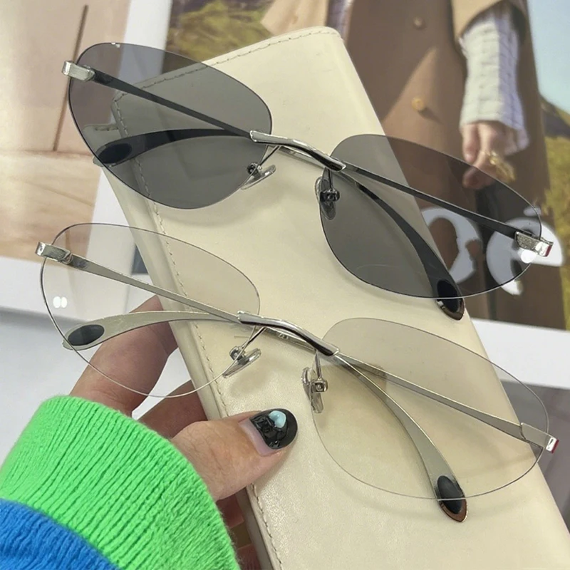 

Frameless UV400 Women Sunglasses Fashionable Trendy Cat Eye Sun Glasses for Men Retro Luxury Metal Eyewear for Car Driving