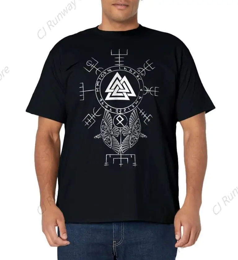 Norse Symbol  Celtic Compass Vegvisir Viking Valknut Short Sleeve T-Shirt 100% Cotton Loose Tops Breathable Tee