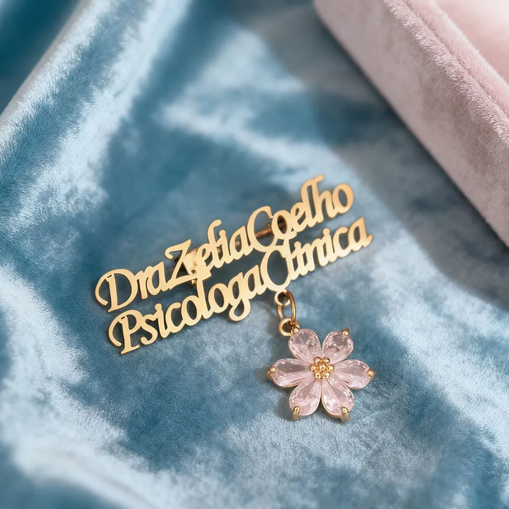 

Personalized Customized Name Pendant Flower drop Pendant Brooch Nameplate Pin Stainless Steel Jewelry For Women Holiday Gift