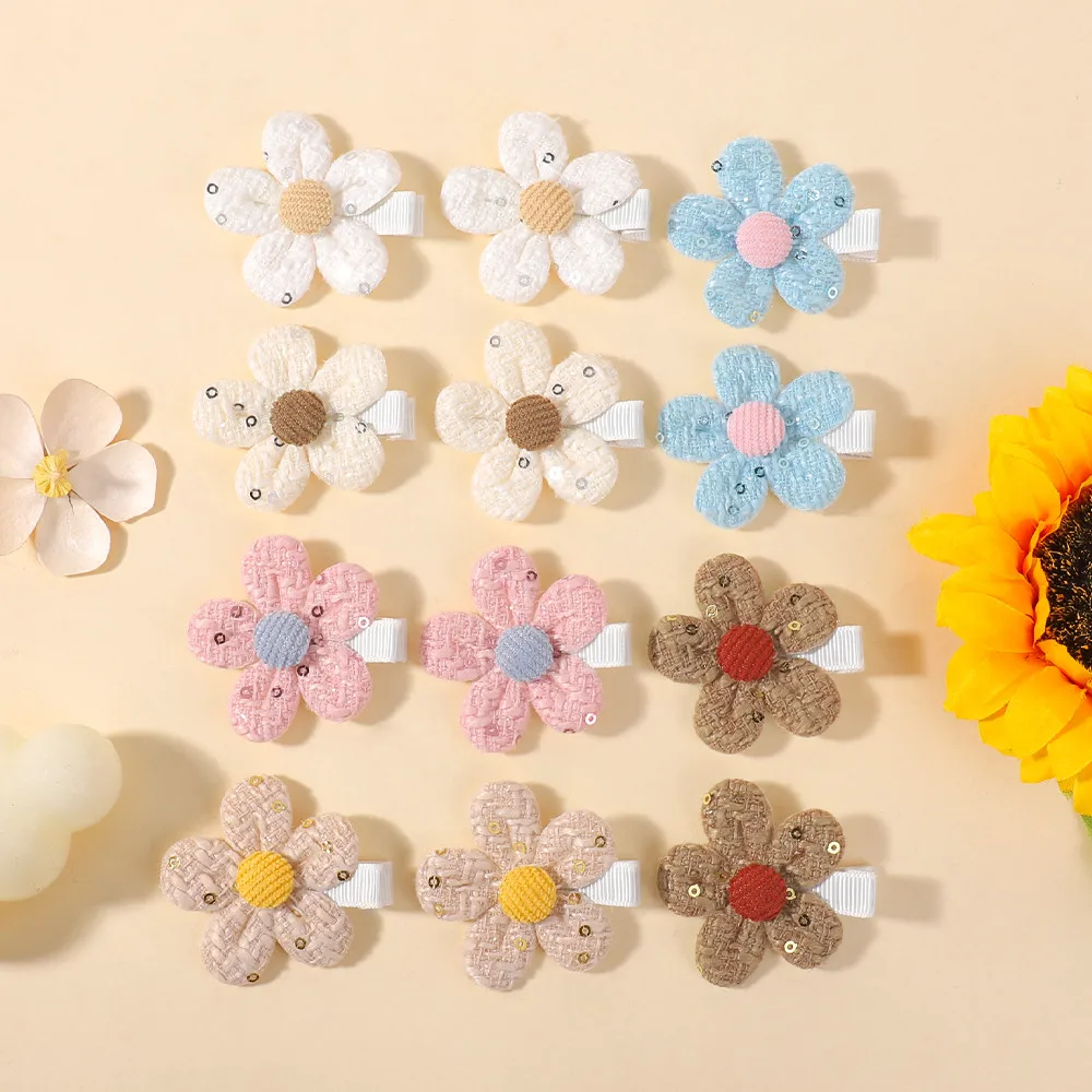 

Детские бантики-заколки 12 шт. с милыми цветами, ручной работы, маленькие, безопасные, для девочек, аксессуары для волос