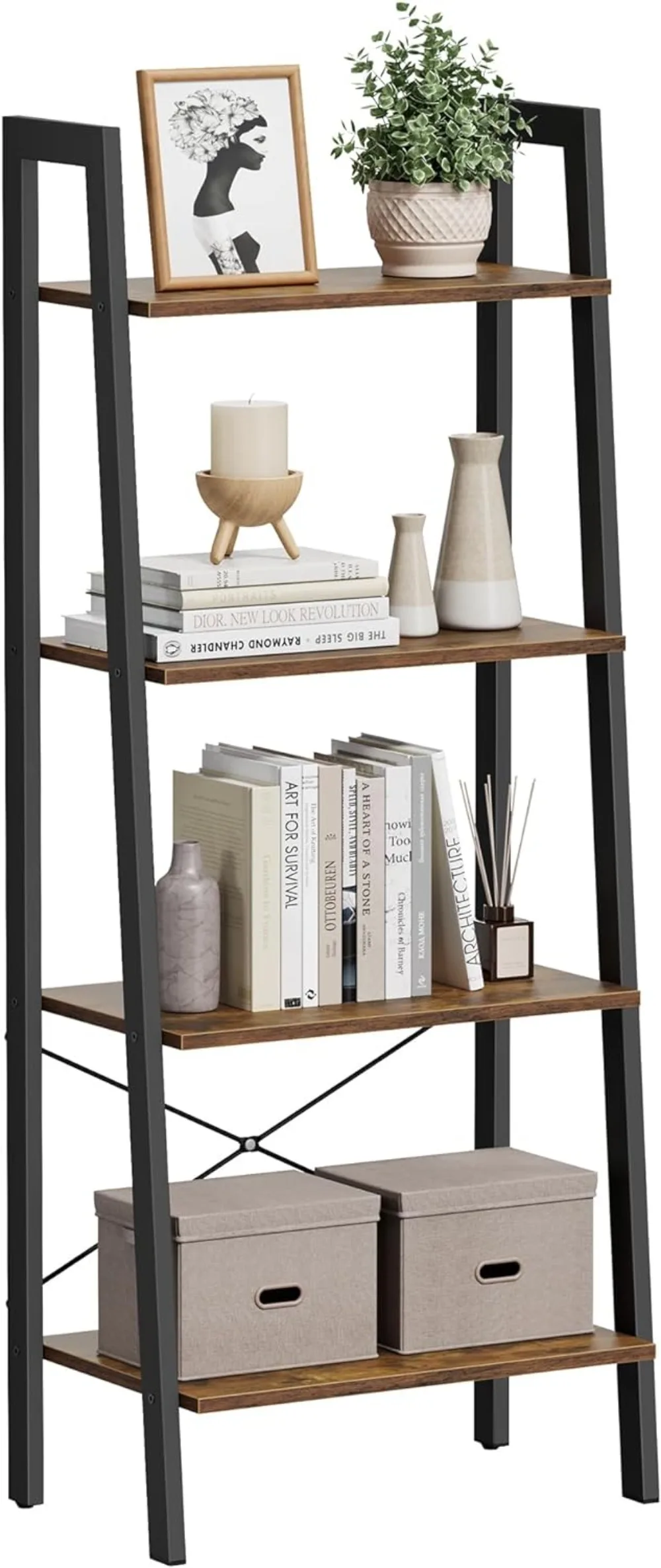 

VASAGLE Ladder Shelf, 4-Tier Bookshelf, Storage Rack, Bookcase with Steel Frame, for Living Room, Home Office, Kitchen, Bedroom