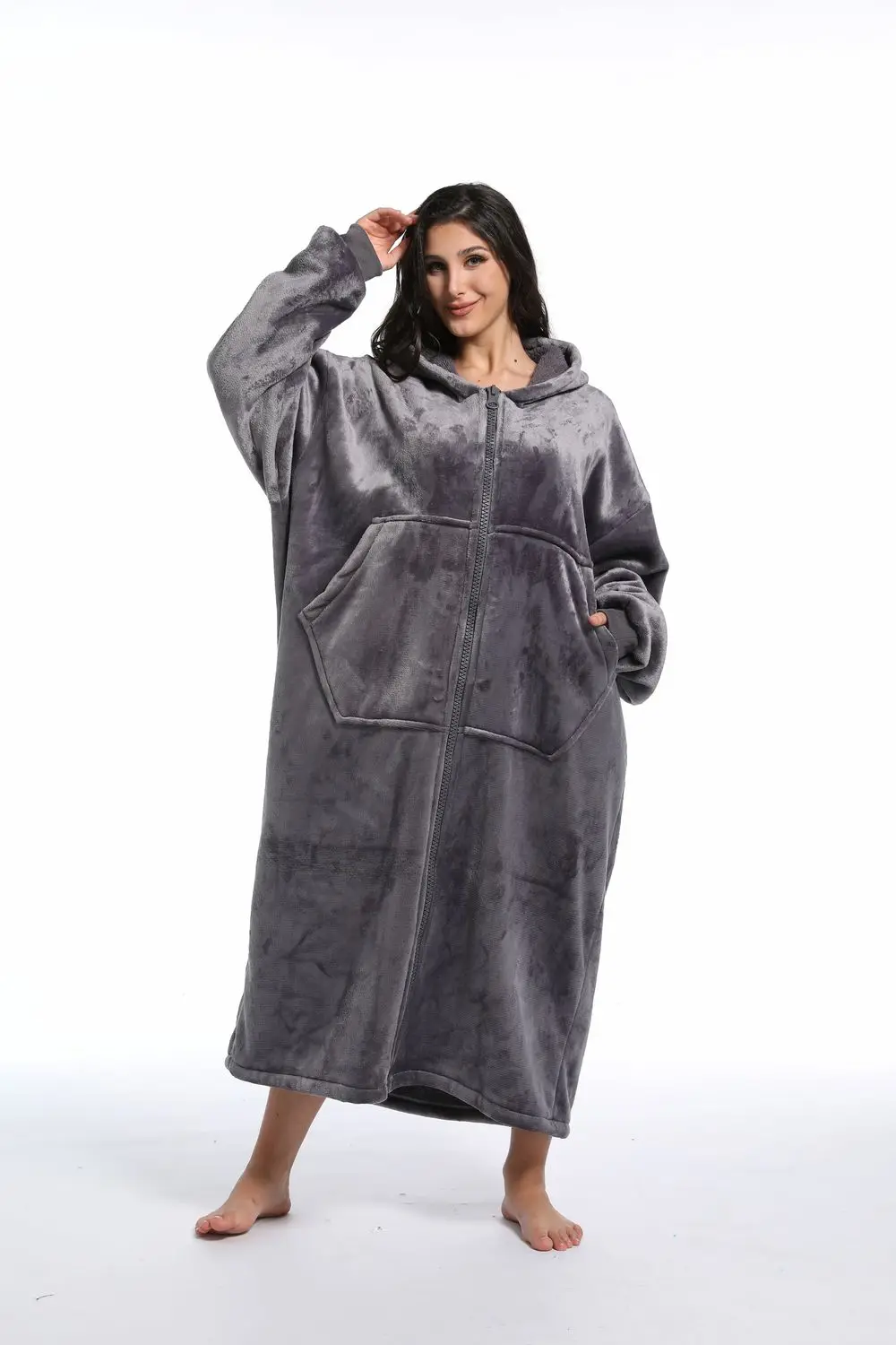 Sudadera con capucha de manta portátil de invierno con cremallera, regalos para mujeres con bolsillo gigante, capucha de Sherpa acogedora de lana gruesa y cálida