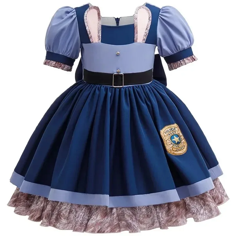 

New Cosplay Costume Zootopia 2 Cute Cartoon Animal Officer Judy Bubble Sleeve Dress Theme Party Role Playing Outfits for Girls