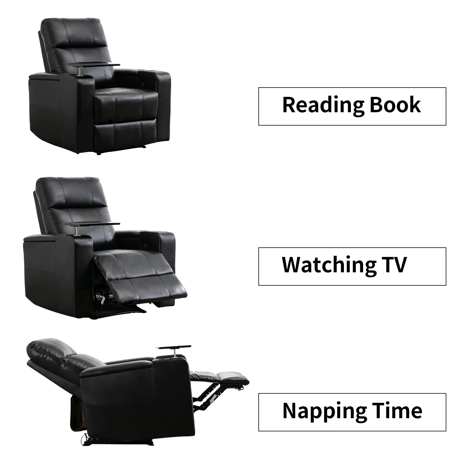 EBELLO كرسي كهربائي لغرفة المعيشة المسرح المنزلي الجلوس الجلود كرسي للاستلقاء أريكة الأثاث مع حامل الأكواب منافذ USB