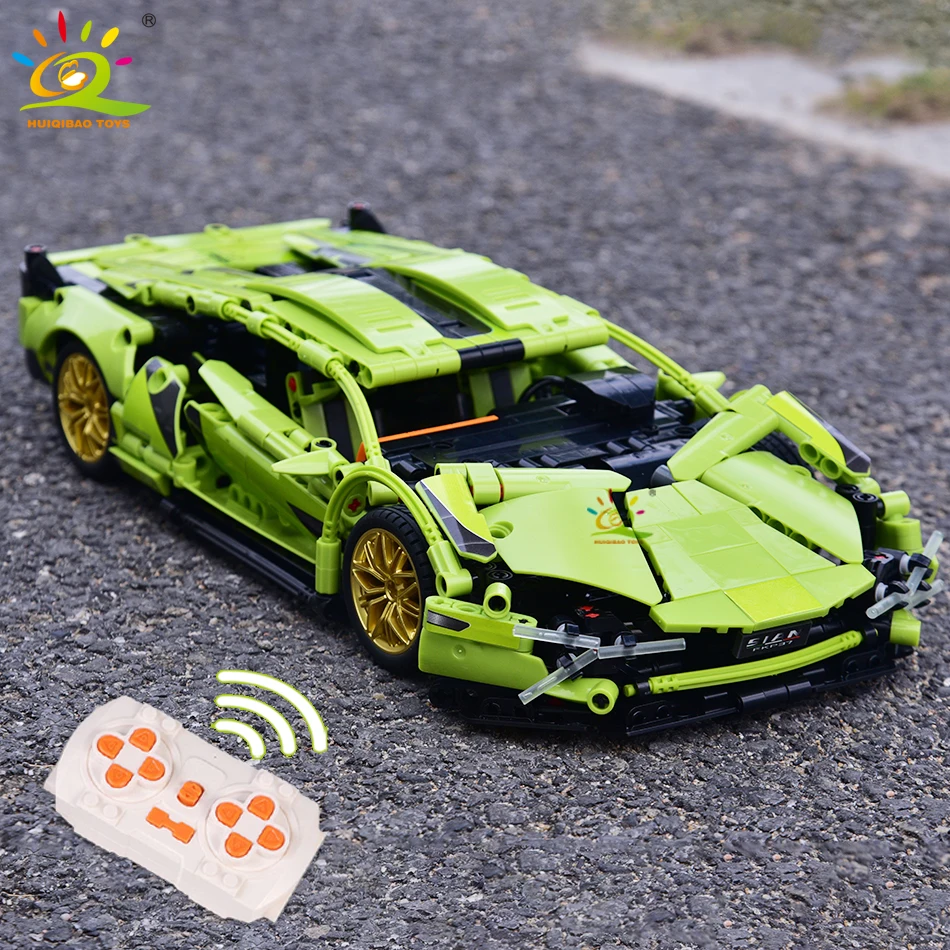 HUIQIBAO 1:14 1280PCS Racing Car Technical Model Building Blocks MOC Bricks Set Children City Construction Toy For Kids Boy Game