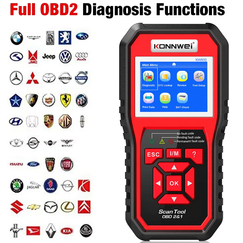 2024 Car OBD2 Scanner Diagnostic Tools KW850 Anto Scanner OBD/ EOBD Code Reader Check Egine Light Tool for All Car After 1996