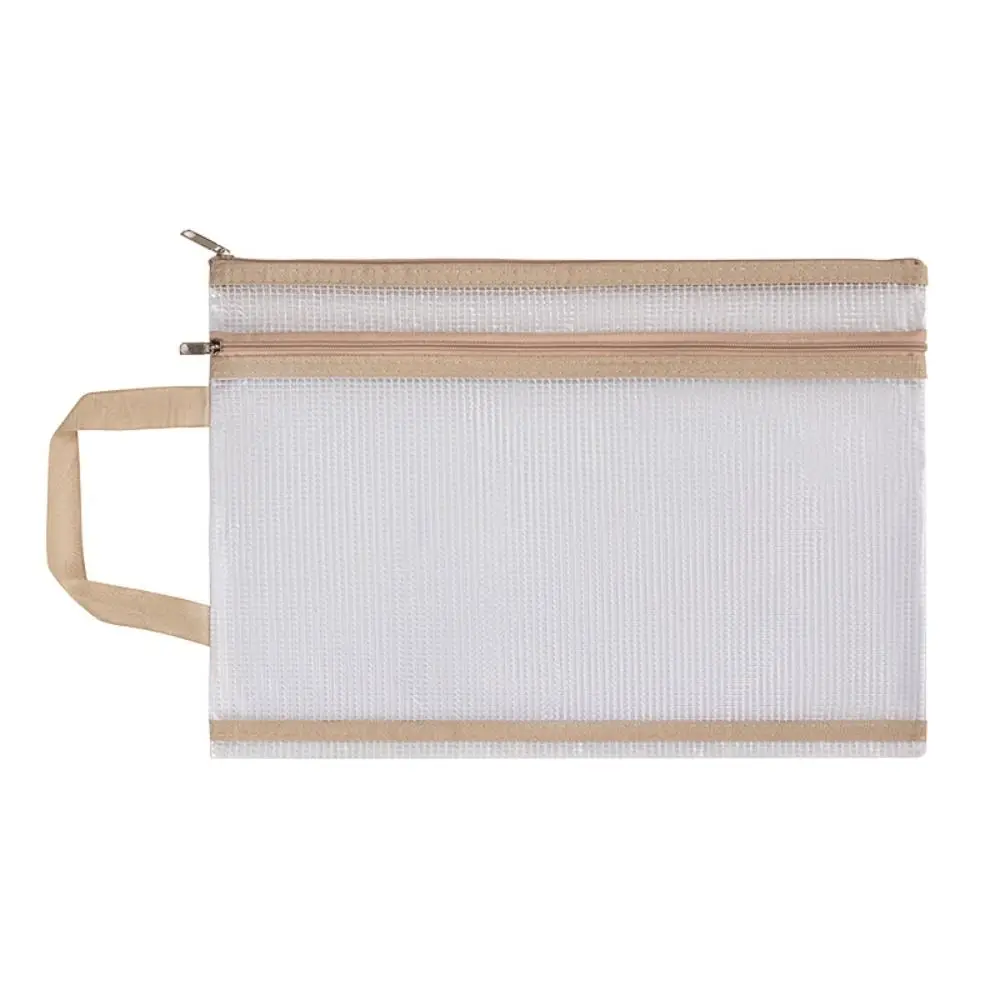 File Pocket Double-layer Mesh Zipper Storage Bag Transparent Waterproof A4 File Folder Bag PVC Portable Document Bag Stationery