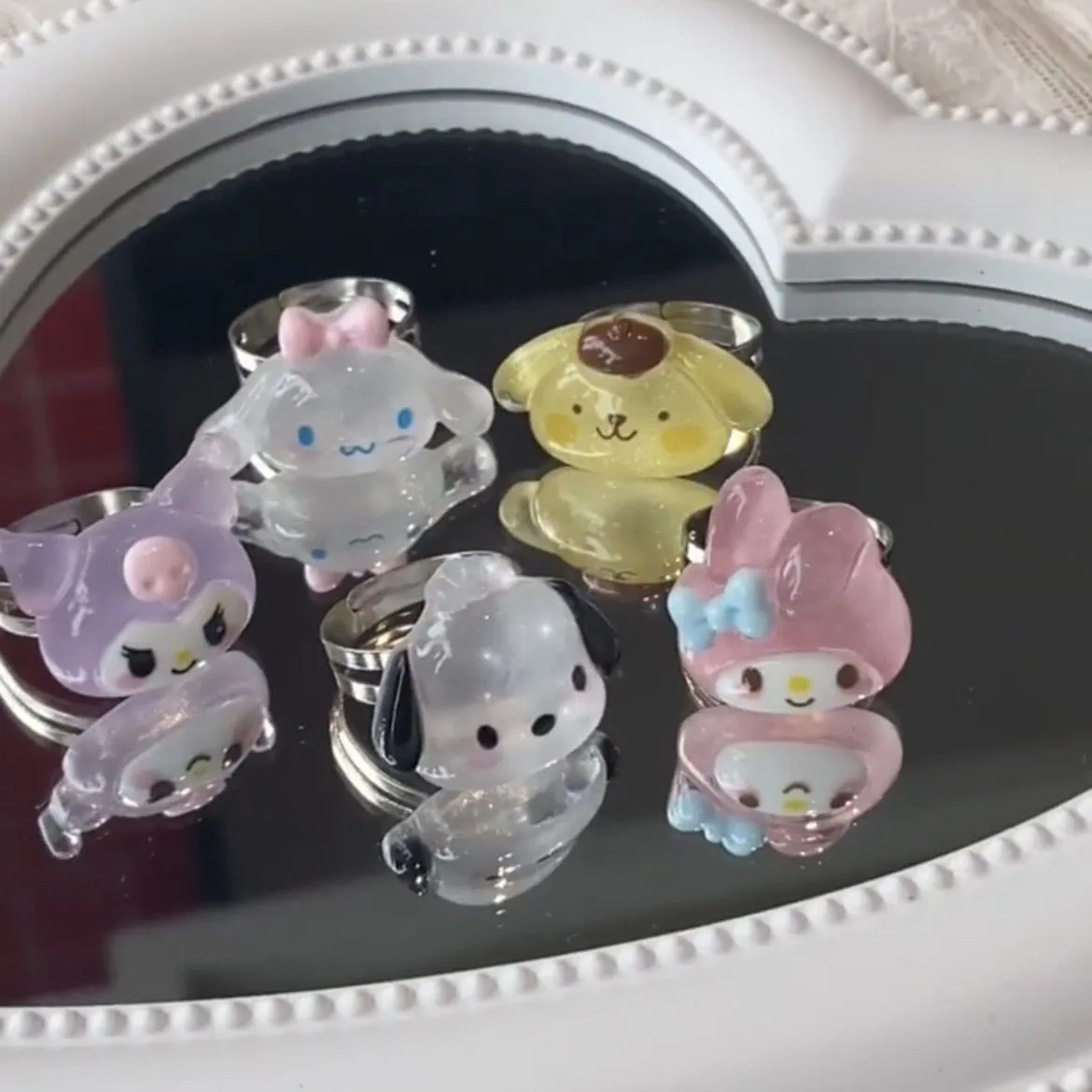 Anel Ajustável Anime Sanrio, Acessórios Fofos, Cinnamoroll, Minha Melodia, Kuromi, Namorada, Coração, Decorar Brinquedos, Presente, 2023