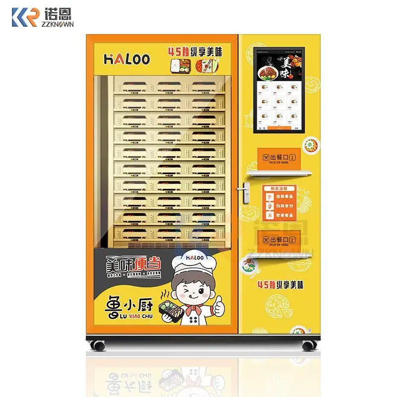 24 Hours Self-service Fast Food Lunch Box Vending Machine With Microwave Heating Function XY Axis Elevator Defrost Windows